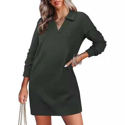 Clothing Collared Long Sleeve Color Sports Sweater Dress