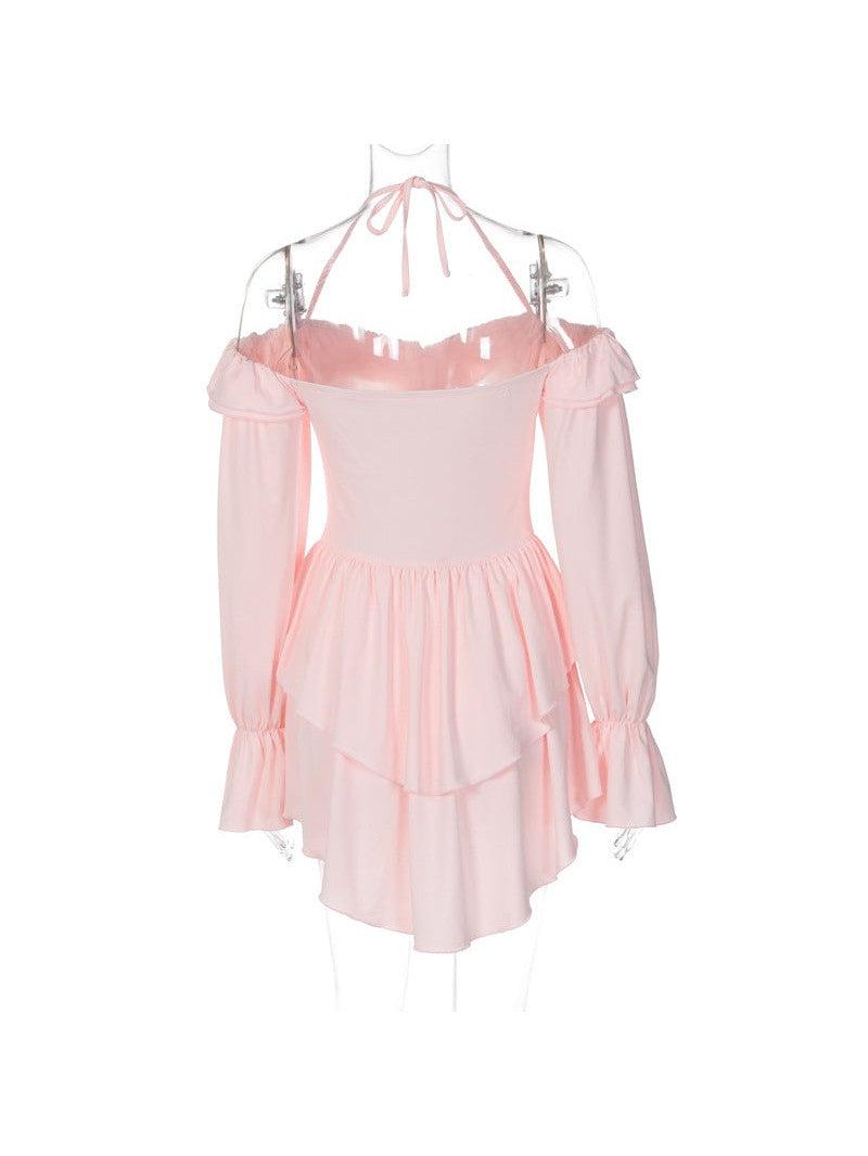 Halterneck Low Cut Ruffled Long Sleeve Romper