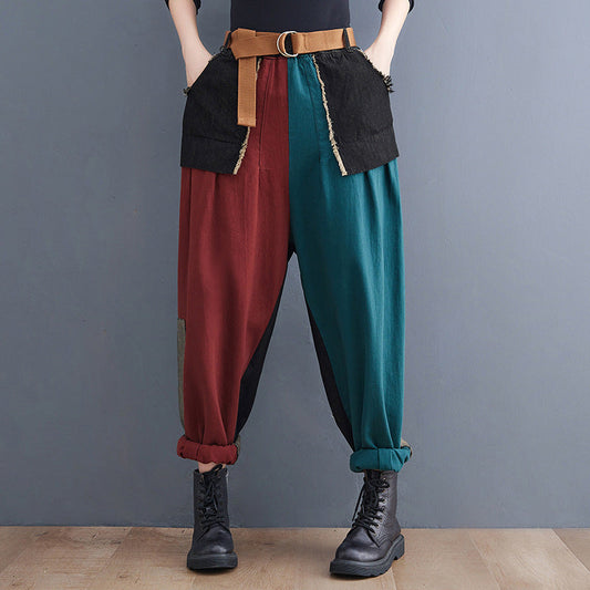 New Literary Stitching Denim Harem Pants Op1027