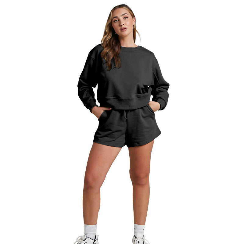 Color Long Sleeve Sweaters Clothing Short Two-piece Shorts Suit