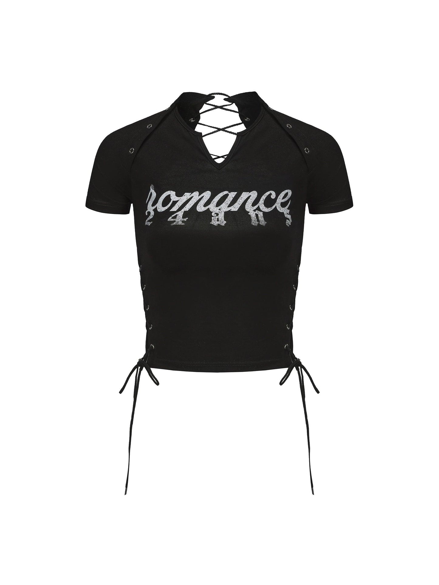 24ans Lace-up Graphic Crop Top - Short Sleeve Side-tie T-shirt