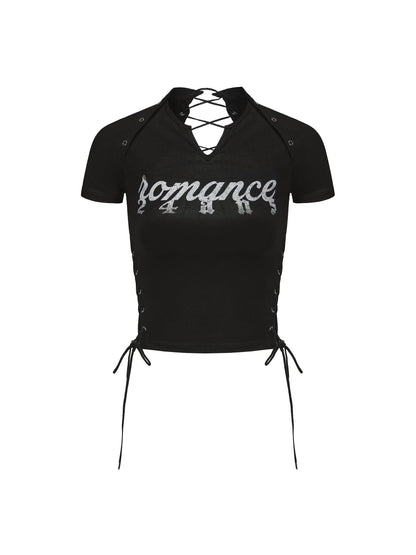 24ans Lace-up Graphic Crop Top - Short Sleeve Side-tie T-shirt