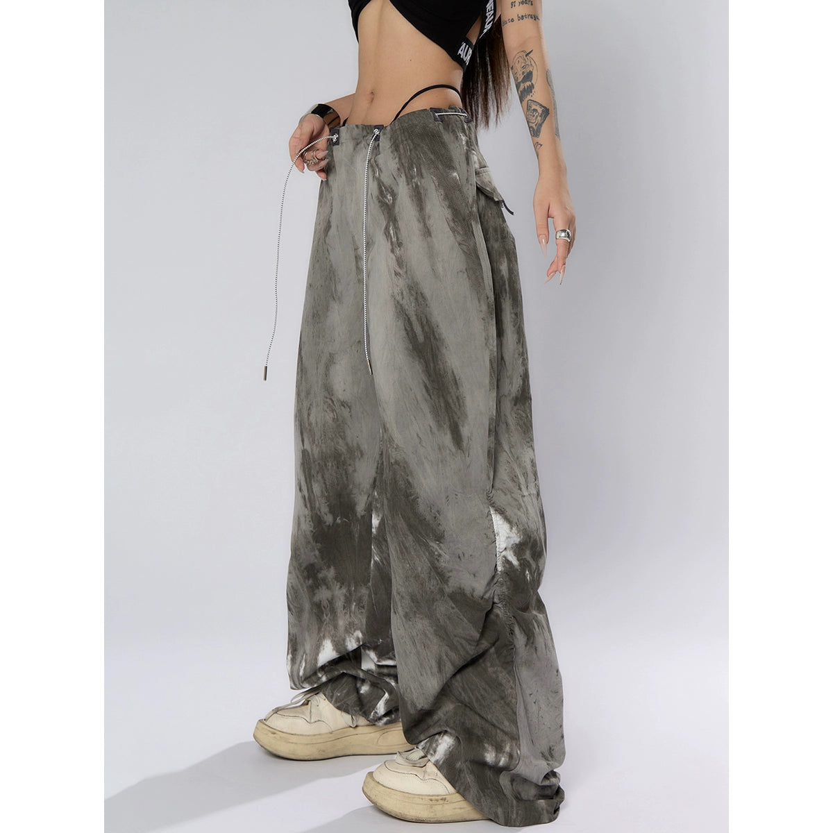 Ink-dyed Traditional Wide-leg Cargo Pants