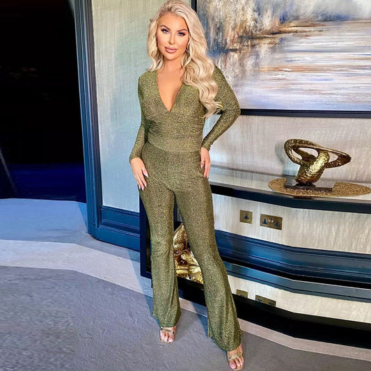 Wearable Clothing Nazada V Neck Long Sleeve Cutout Stretch Jumpsuit