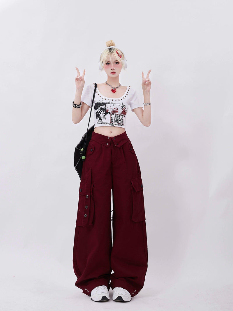 Rayohopp Ultra Wide-leg Cargo Pants - High-waisted Balloon Trousers With Multi-pocket Design (multiple Colors)