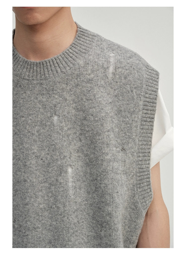 Irregular Distressed Open-knit Cardigan/vest