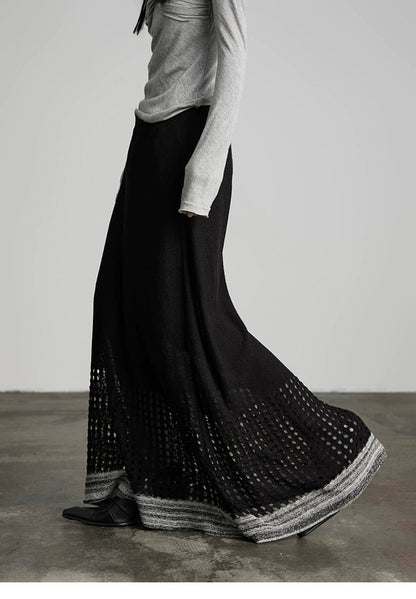 Irregular Color Block Dark Long Skirt