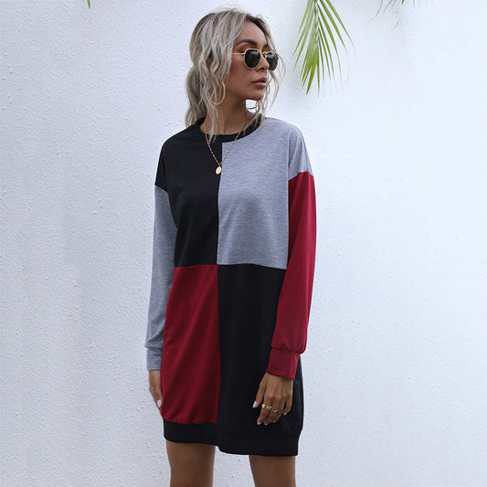Autumn Clothing Long Sleeve Color Matching Sweater Dress