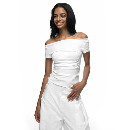 Black/white Off-shoulder Backless T-shirt