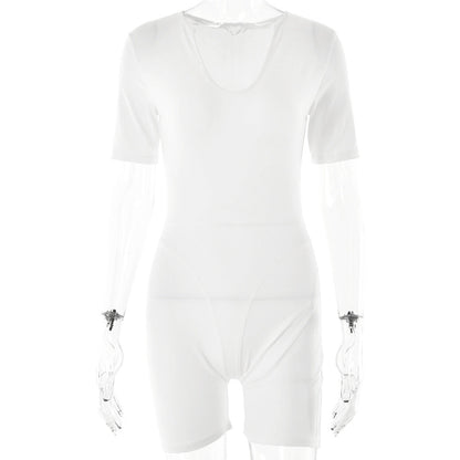 Popular Tight Jumpsuit Spring Summer Short Sleeve V Neck Patchwork Bottoming Shirt
