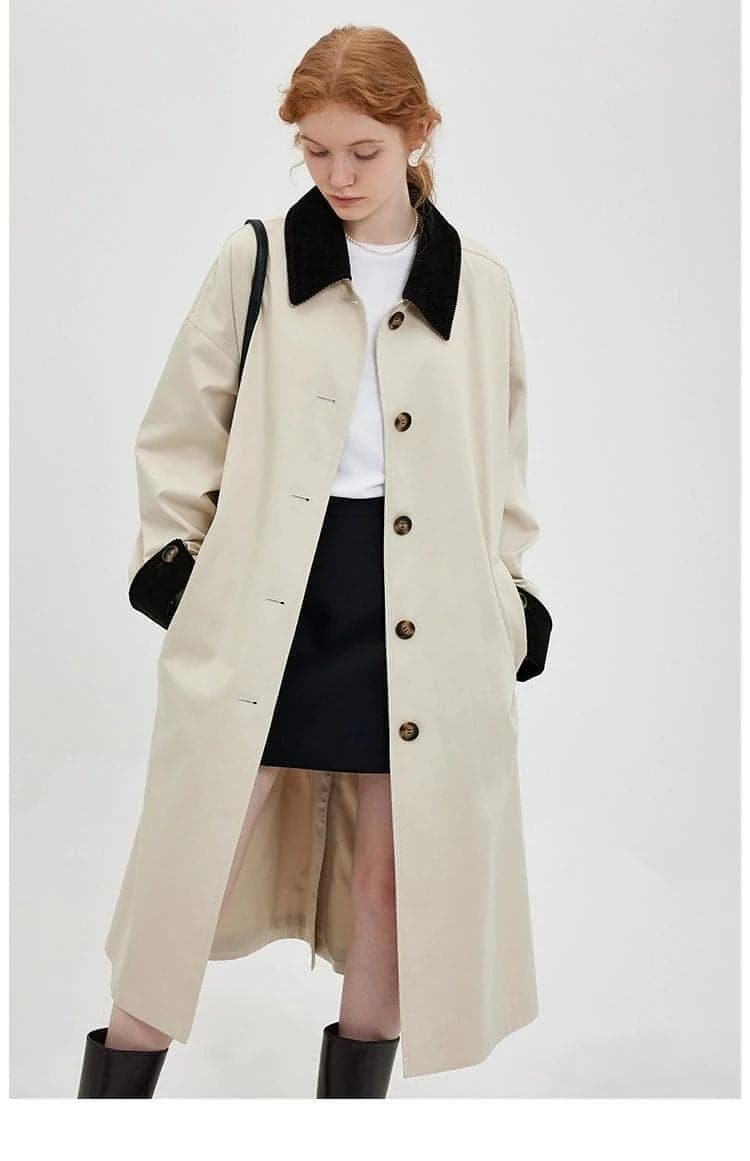 New Retro Color-block Long Trench Coat