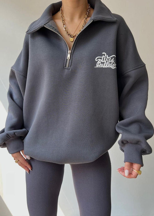 Wild Buffalo - Oversized Half-zip Sweatshirt
