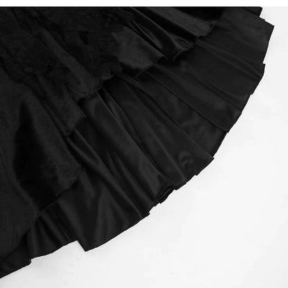 Wannathis Gothic Velvet Ensemble - Off-shoulder Lace Bodysuit With Mermaid Maxi Skirt