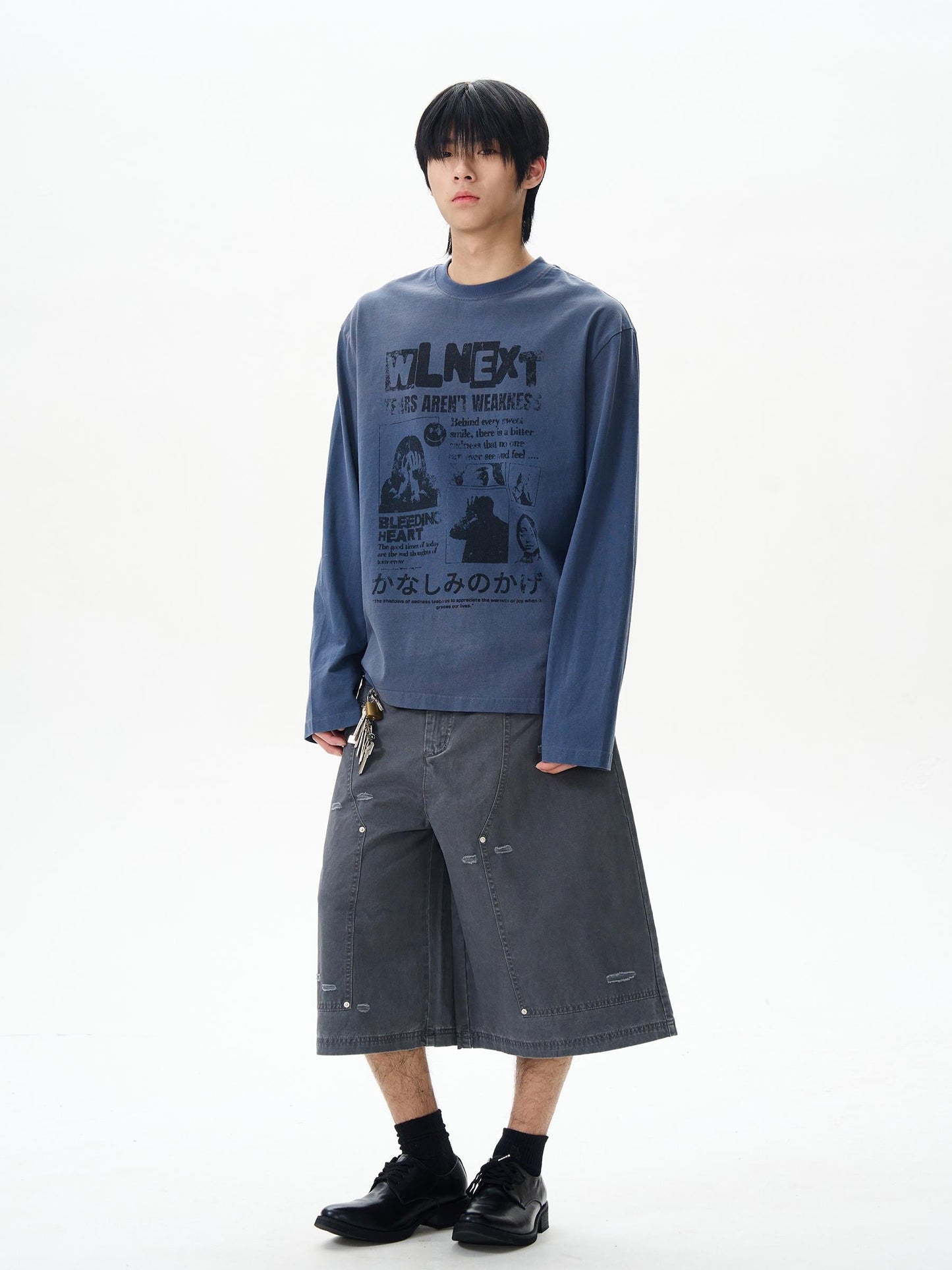 Distressed Grey Cargo Denim Shorts