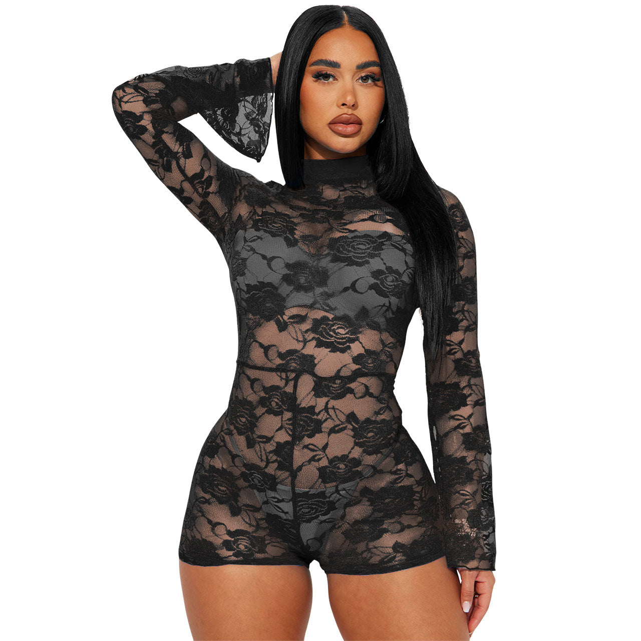 Clothing Eaby Lace Elastic Micro Pull Sleeve Jumpsuit