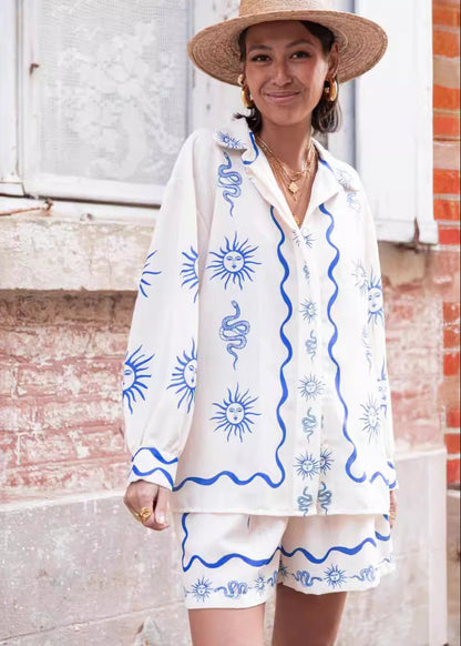 Solara Sketch - Sun & Snake Print Shirt and Shorts Set