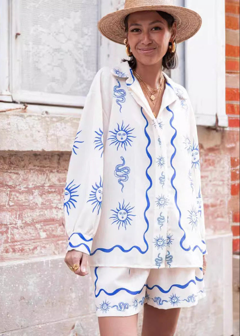Solara Sketch - Sun & Snake Print Shirt and Shorts Set