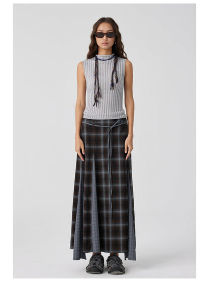Plaid Asymmetric Panel Mermaid Long Skirt