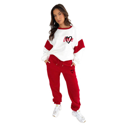 Autumn Winter Peach Heart Multicolor Printing Sweaters Clothing Trousers Set