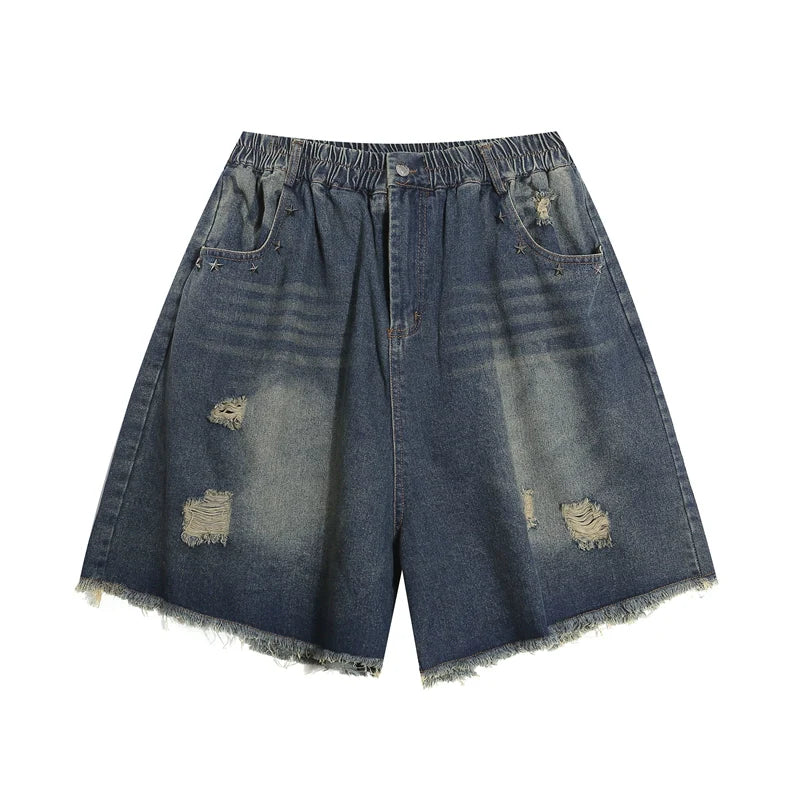 Distressed Denim Bermuda Shorts