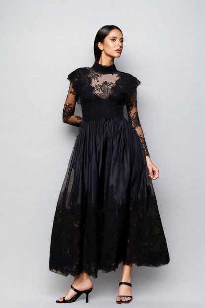 Milda Black Lace Stitching Maxi Dress