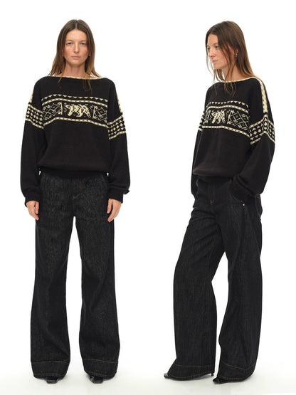 Black Off-shoulder Loose Sweater