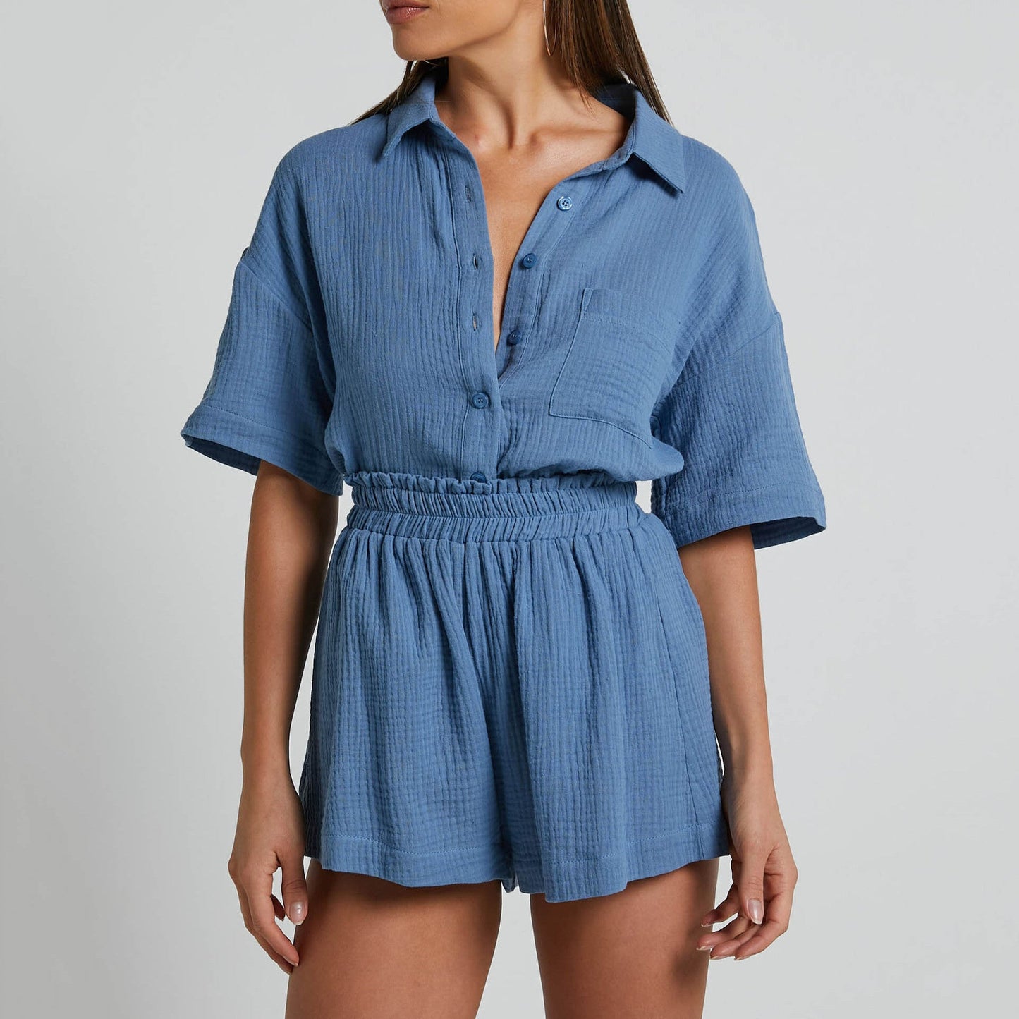 Color Shirt Outfit Loose Short Sleeves Single Breasted Clothing Spring Summer Shorts Two Piece Set