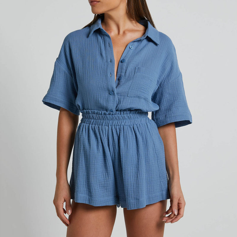 Color Shirt Outfit Loose Short Sleeves Single Breasted Clothing Spring Summer Shorts Two Piece Set