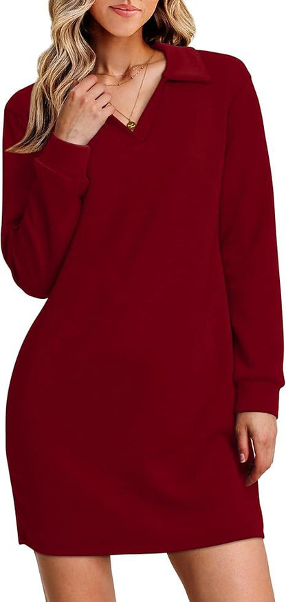 Clothing Collared Long Sleeve Color Sports Sweater Dress