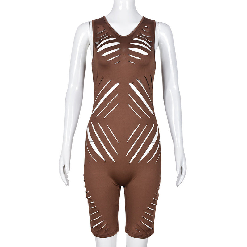 Clothing Summer Hollow Out Cutout Sleeveless High Elastic Slim Fit Slim Jumpsuit