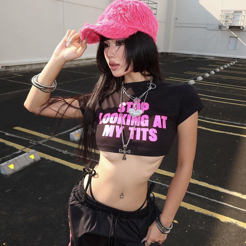 Autumn Cropped T Shirt Slim Fit All Match Letters Printed Minicoat Clothing