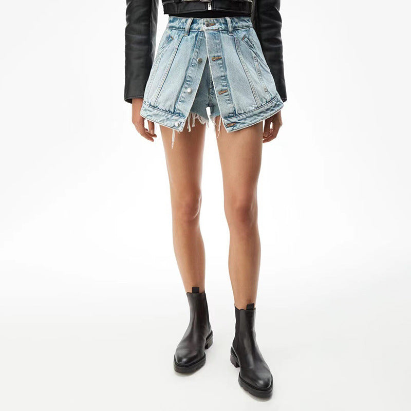 Denim Fake Mini Skirt