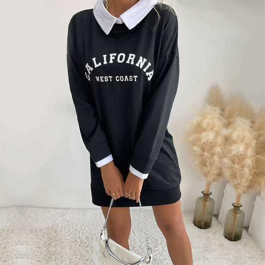Autumn Clothing Long Sleeve Collared Patchwork Sweater Dress
