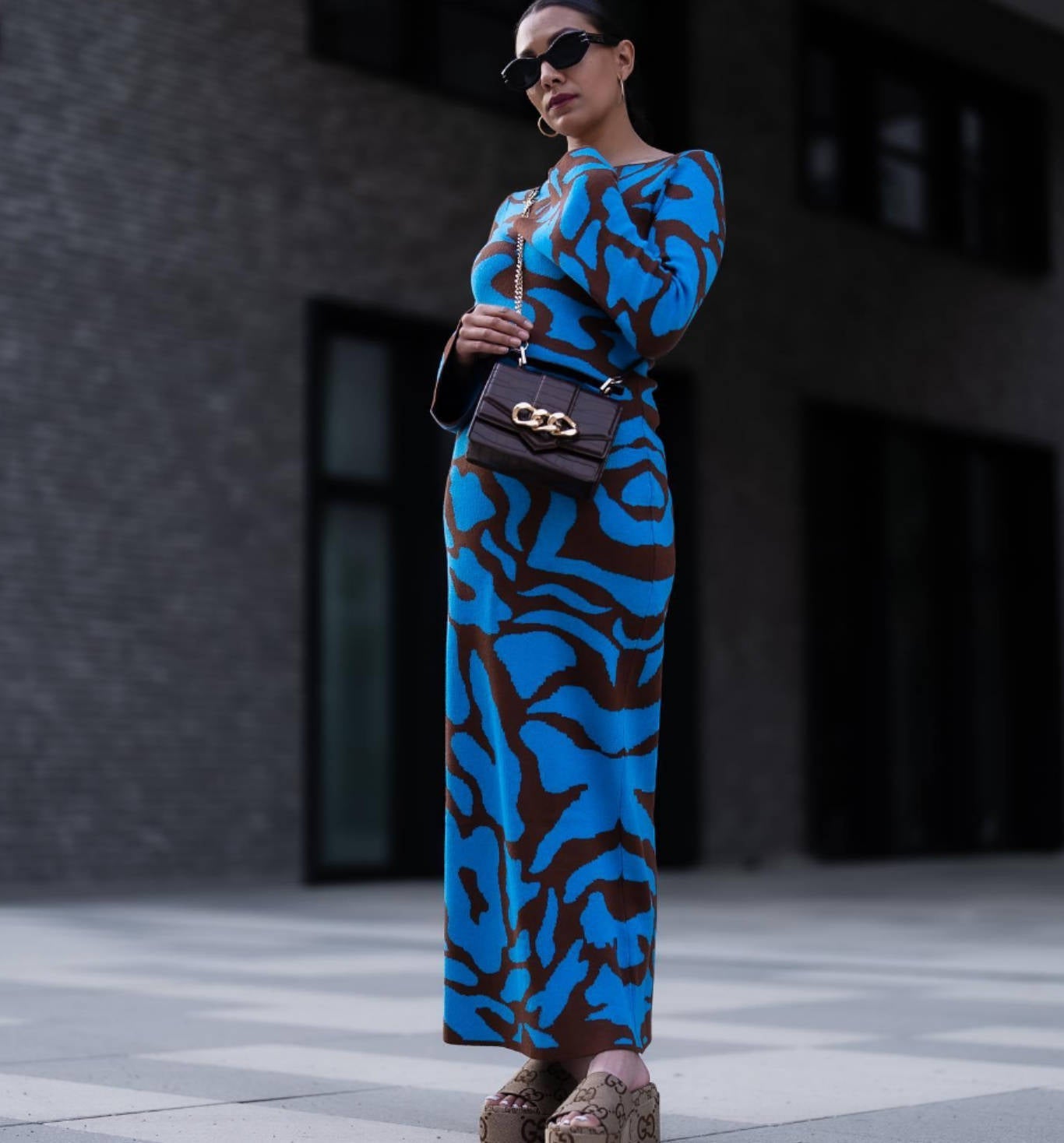 Autumn Winter Clothing Autumn Crew Neck Bell Sleeve Vertical Sesame Bottom Jacquard Slim Maxi Dress