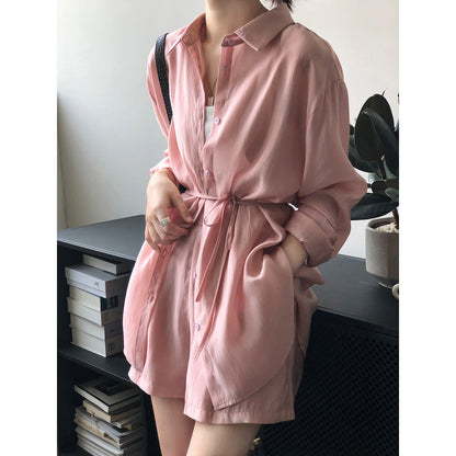Draping Breathable Sun Protection Shirt Suit Summer Loose Thin Shirt Wide Leg Shorts