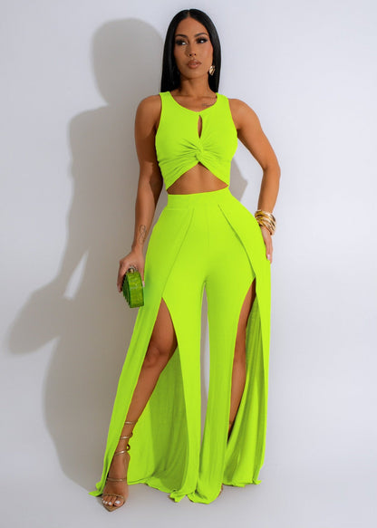 Wear Suit Split Vest Wide Leg Pants Two Piece Set