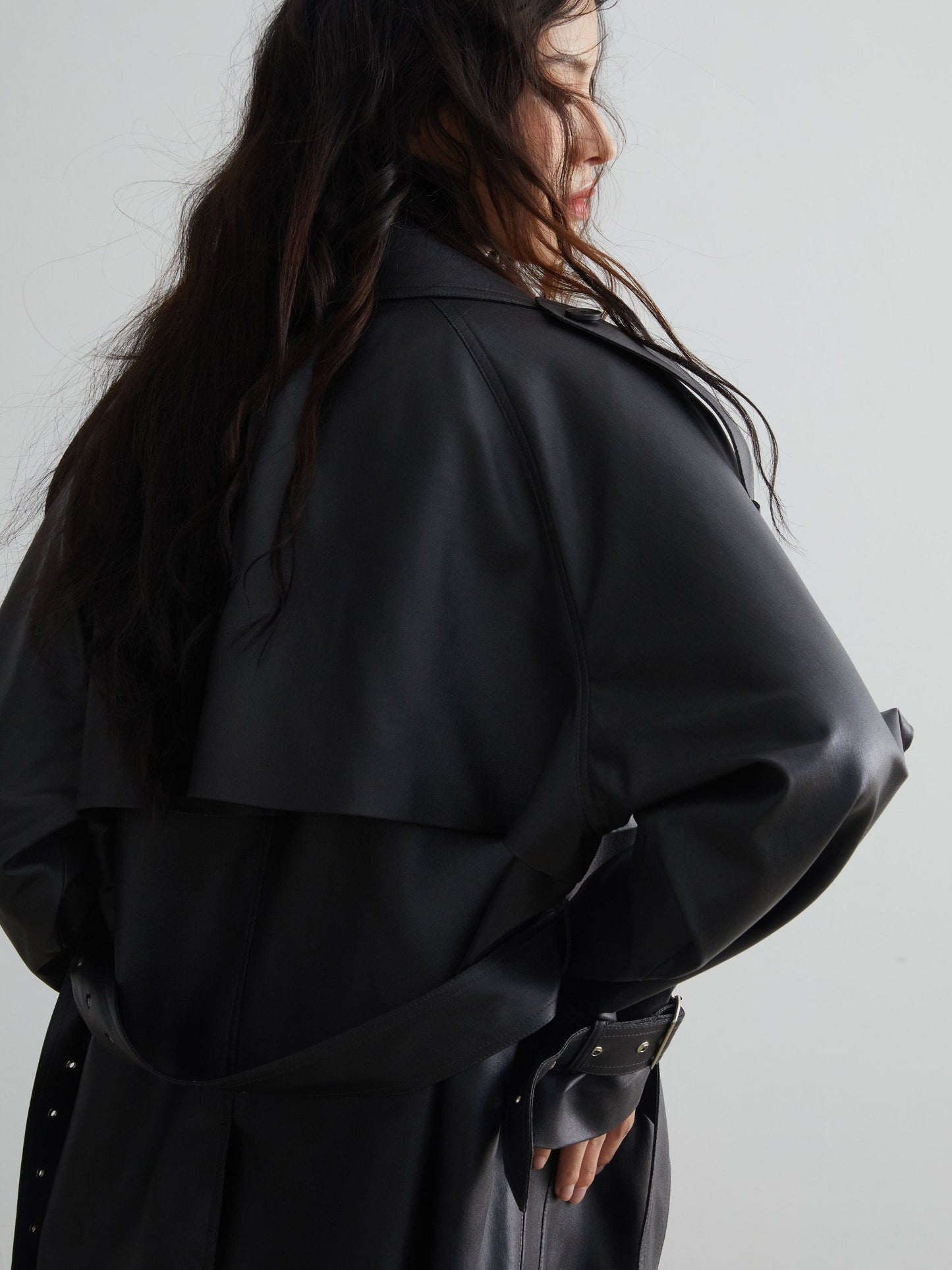 Matte Leather Short Coat With Slit Design