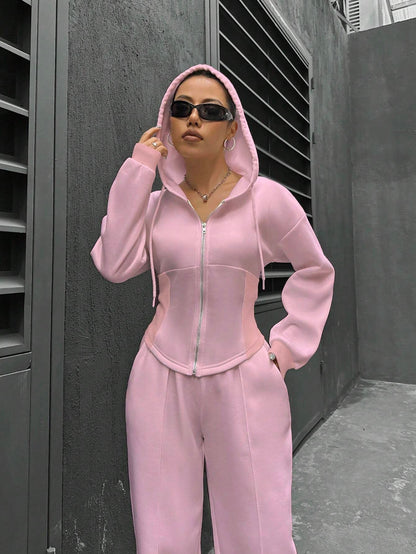 Spring Autumn Two Piece Set Hooded Cardigan Slim Fit