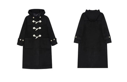 Winter Thicken College Style Hooded Mid-length Melton Wool Coat