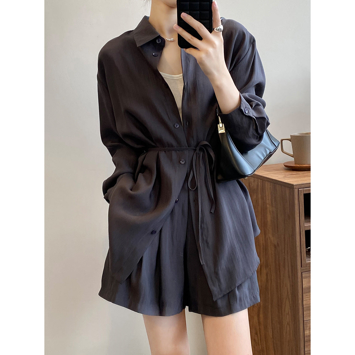 Draping Breathable Sun Protection Shirt Suit Summer Loose Thin Shirt Wide Leg Shorts