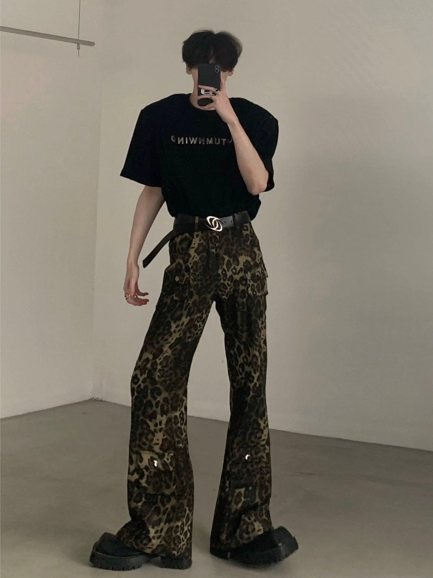 Leopard Print Wide-leg Cargo Pants