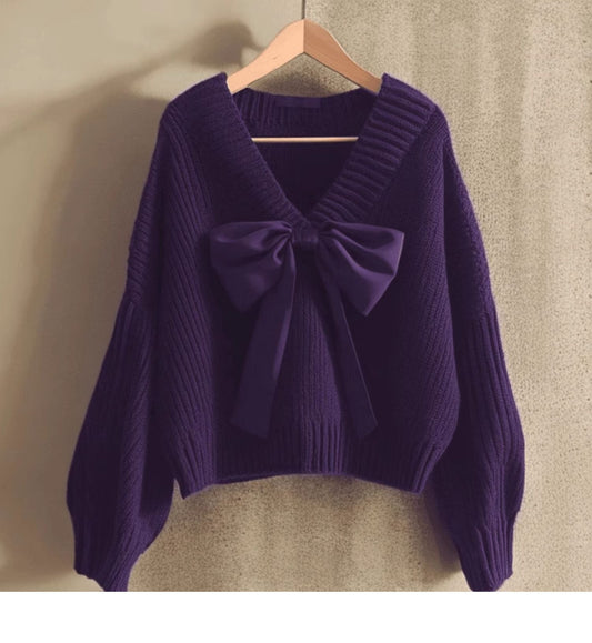 Purple Bow Knit Sweaters Fall F4217