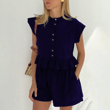 ��moq-5 Packs�� Summer Jacquard Short Sleeve Sense of Design Shirt Office Shorts Set for