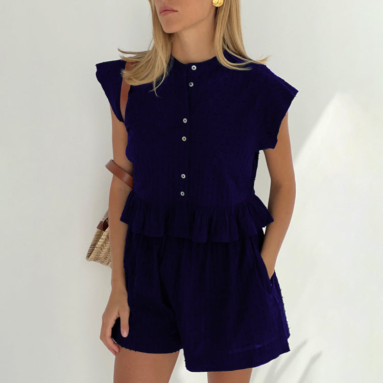 ��moq-5 Packs�� Summer Jacquard Short Sleeve Sense of Design Shirt Office Shorts Set for