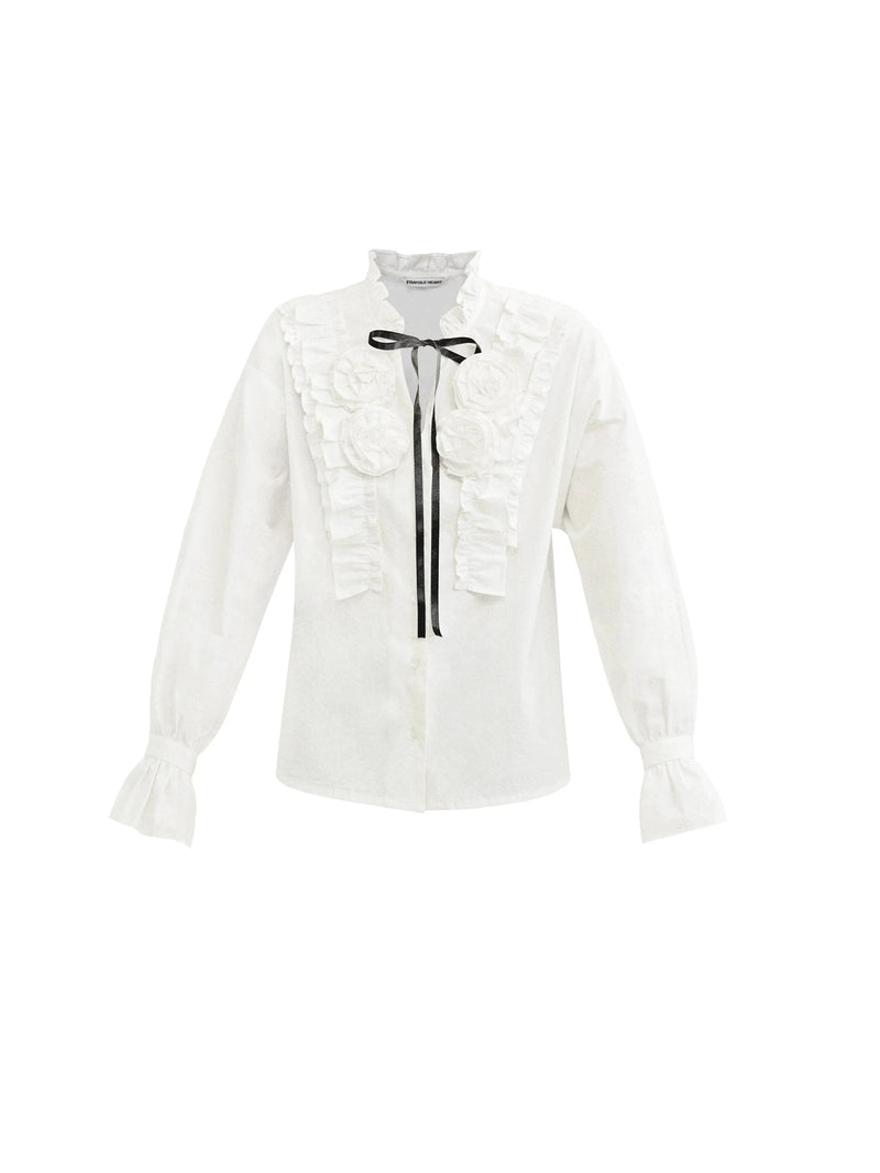 Contrast Ensemble: Crystal-embellished Tweed Mini Skirt & Victorian Ruffle Blouse Set