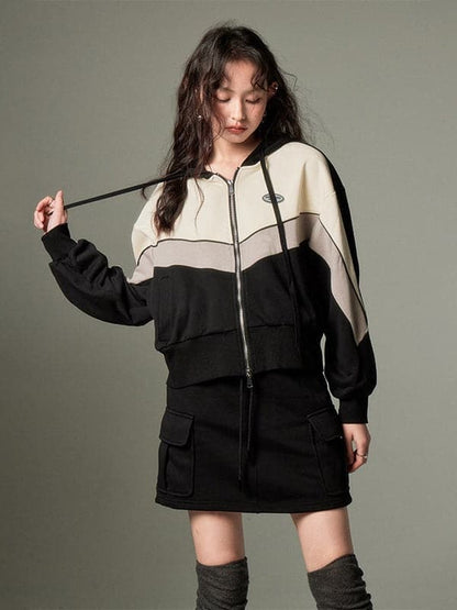 Sporty Zip-up Hoodie & Flared Skirt