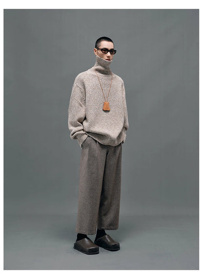 Double-pleated Semi-elastic Waist Cropped Pants