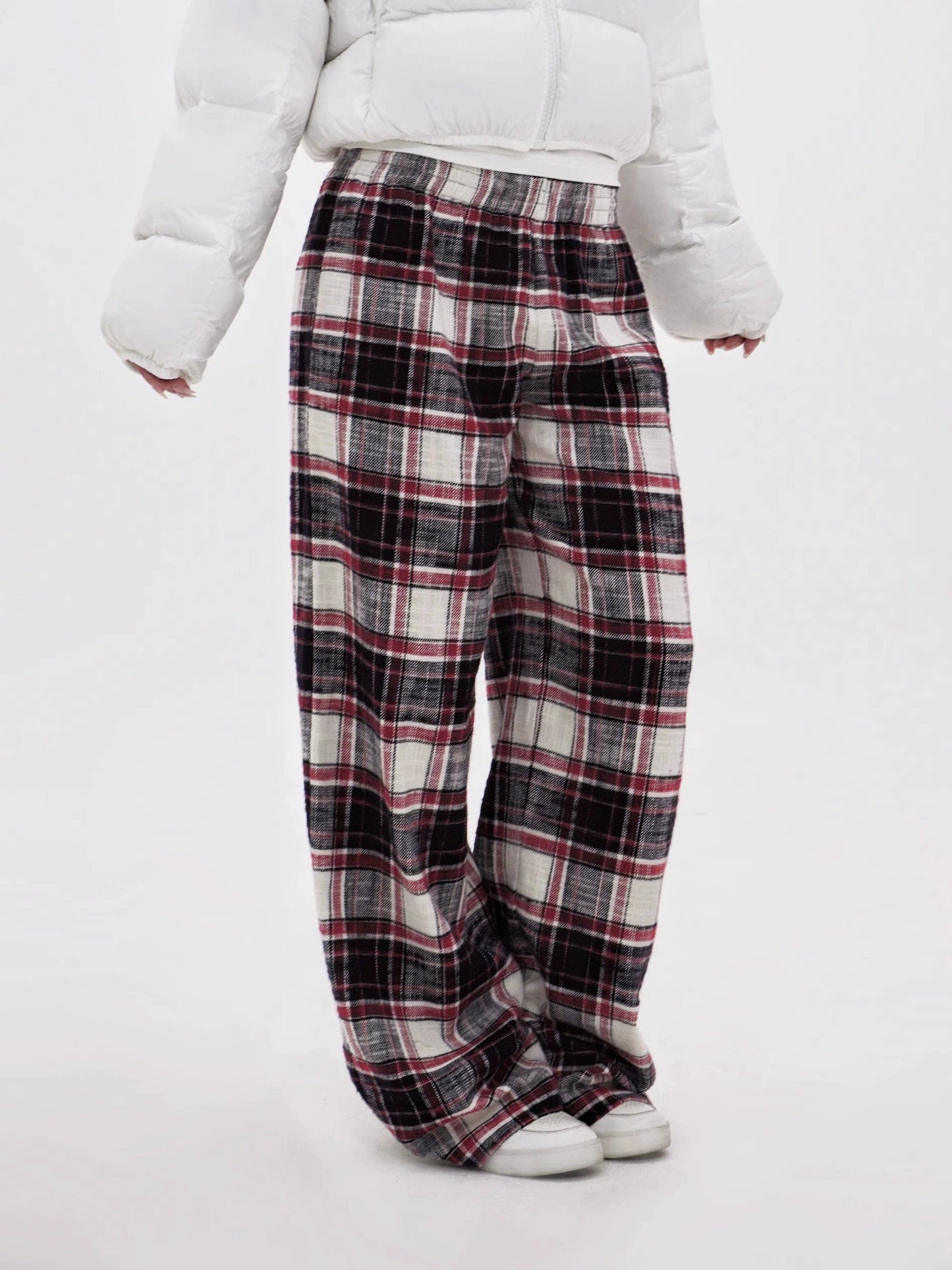 Red Plaid Wide-leg Floor-length Pants