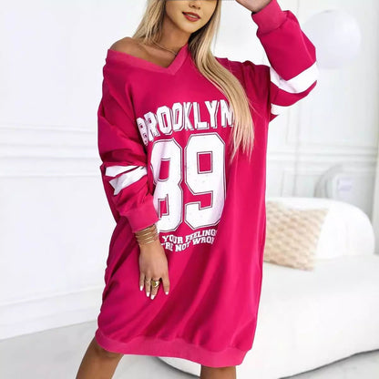 Autumn Winter Sport Letters Printed Sweatshirt Dress