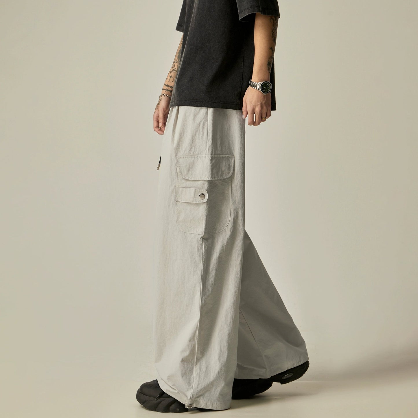 Charcoal Wide Leg Utility Pants